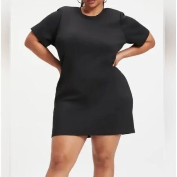 GOOD AMERICAN Strong Shoulder Scuba T-Shirt Mini Dress Black {3T18} - Picture 2 of 8